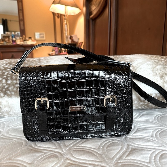 Kate Spade Shoulder Bag - Black Patent Leather Crocodile with buckles - Picture 1 of 16